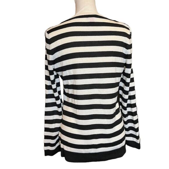 Vince Camuto Sweater with Lace Applique Black White Striped Size Small - Picture 5 of 11
